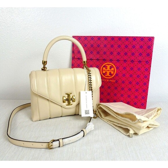TORY BURCH Kira Leather Bag Crossbody Top Handle Satchel BRIE Purse NWT $648 - Picture 1 of 12